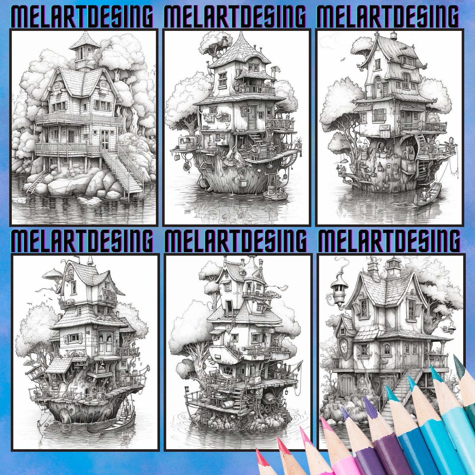 Lake House Coloring Pages Set of 30 Printable Relaxing Lake House