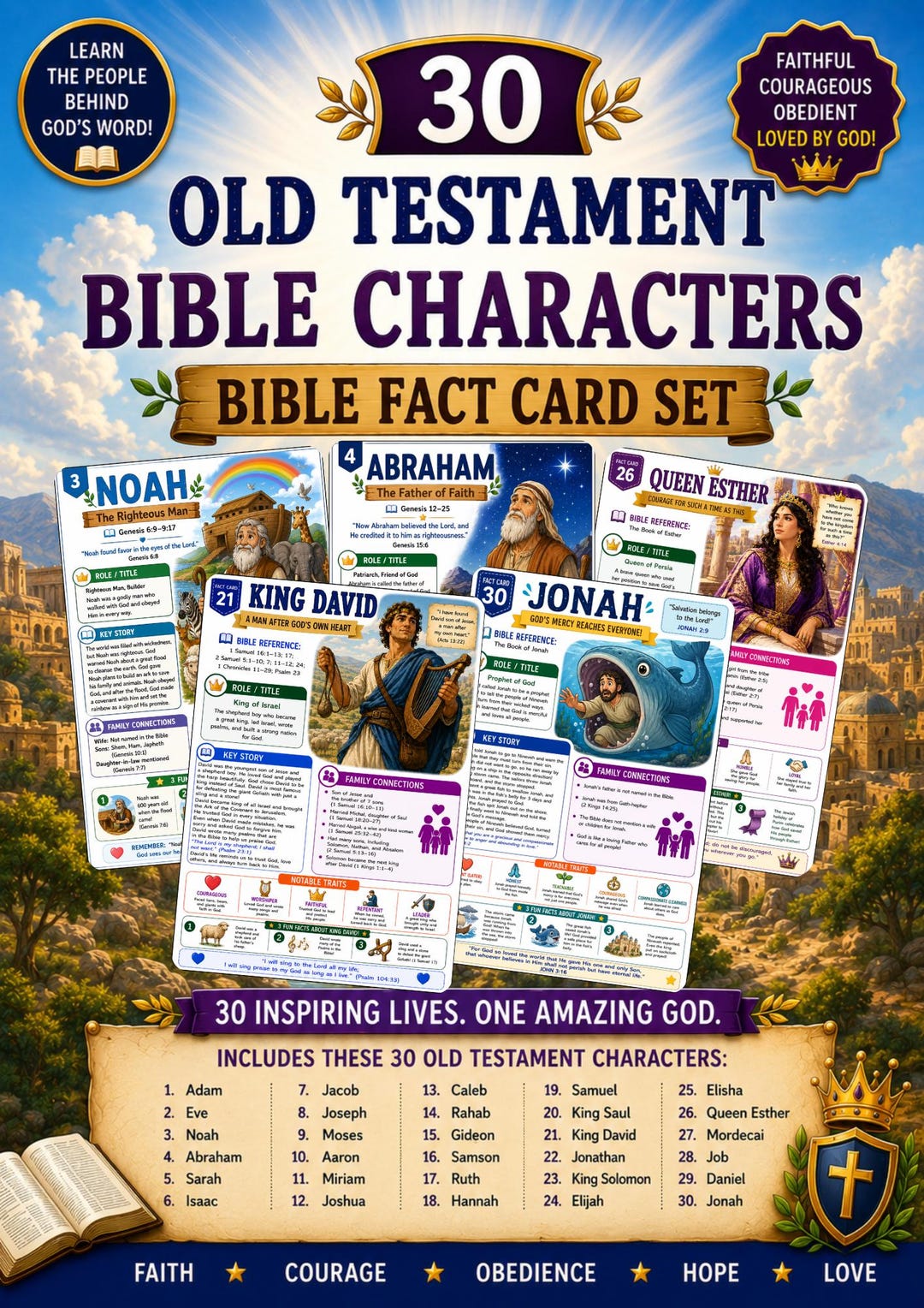 Bible Character Fact Cards Printable | 30 Old Testament Heroes Version ...