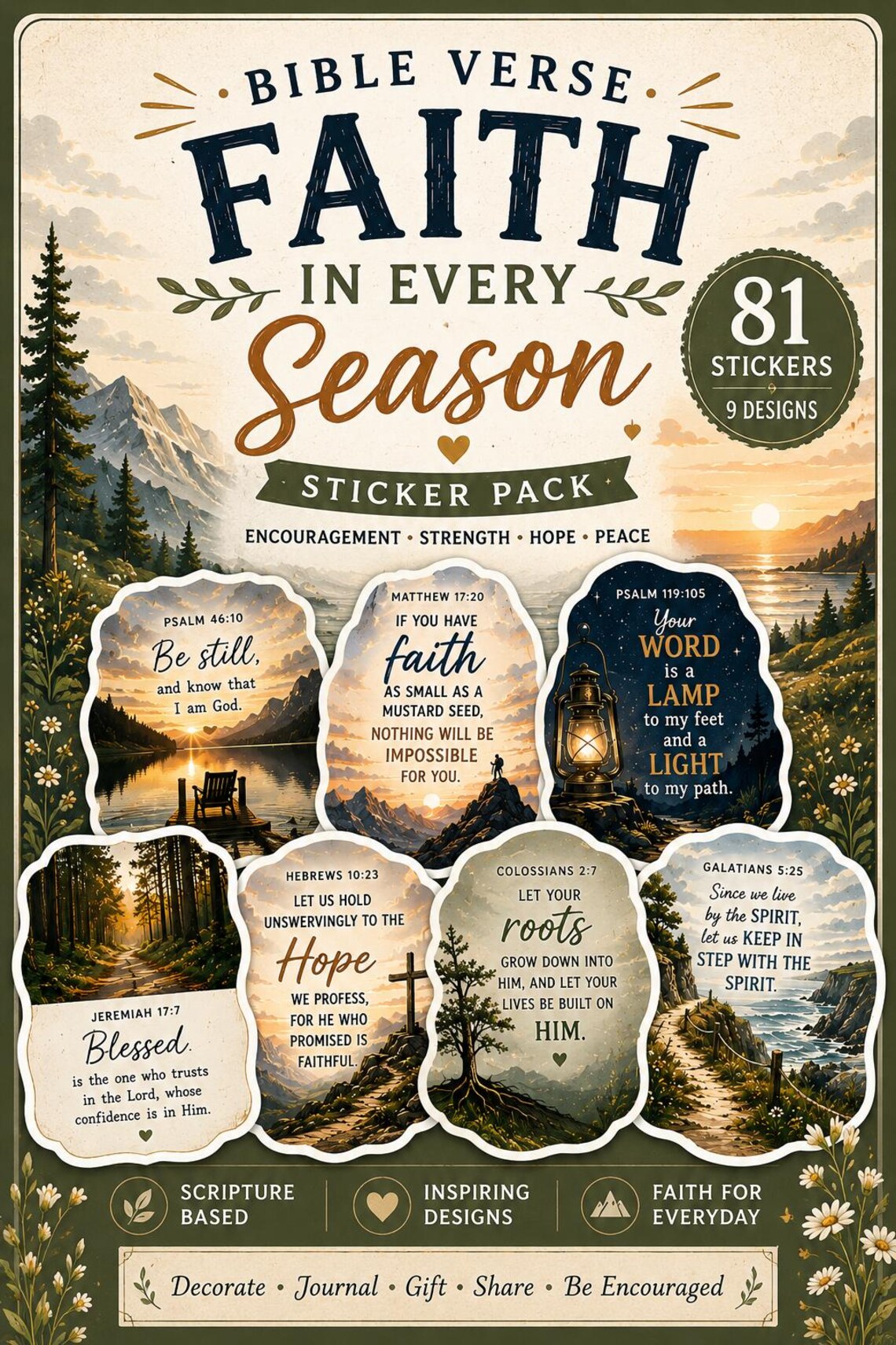 81 Christian Faith Season Scripture Stickers Bundle | Printable Bible ...