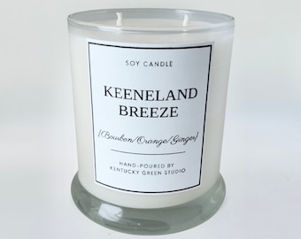 Keeneland Breeze Soy Wax Candle for Horse Racing Enthusiast. Traditional Bourbon Cocktail of Keeneland Race Track in Lexington, Kentucky.