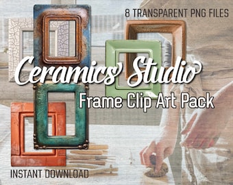 Ceramic Picture Frame PNG Pack Glazed Photo Frame Digital Sticker Earthy Digital Download Printable Junk Journal Kit Digital Scrapbooking