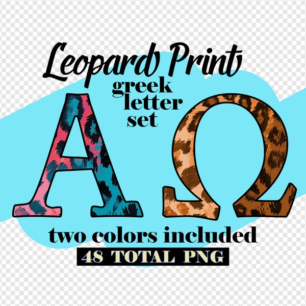 Leopard Print Greek Alphabet, Transparent PNG Bundle for Custom Sorority Designs, High Resolution Sorority Letters in Two Color Variations