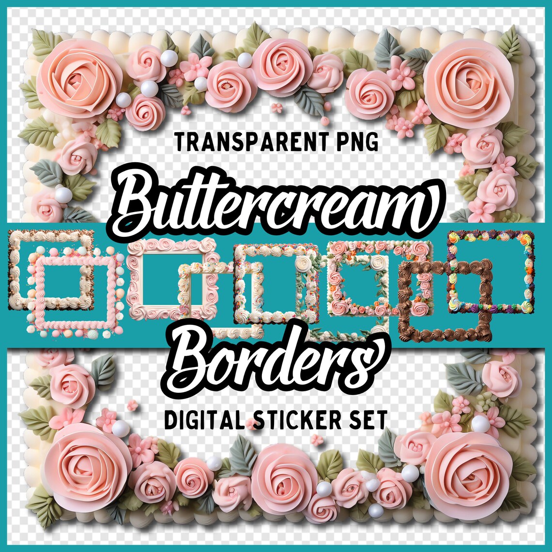 Buttercream Borders Clip Art: Photorealistic Piped Icing Photo Frame ...