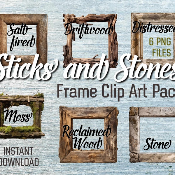 Naturally Distressed Digital Frame Sticker Pack Reclaimed Wood Frame Printable File Transparent Picture Frame PNG Digital Junk Journal Kit