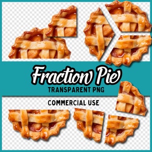 Fraction Clip Art: Sliced Apple Pie PNG Bundle for Math Worksheets