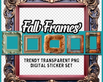 Fall Frames Clip Art: 12 Photo Frame PNG Bundle in Trendy Colors and Textures including Fur, Rusted, Burlap, Instant Download