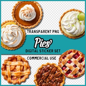 Adesivos digitais de torta fotorrealistas, pêssego, noz-pecã, maçã, limão, merengue, batata doce, limão, chocolate, mirtilo, coco, cereja, banana, abóbora