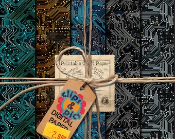 Circuit Board Digital Paper Pack, Instant Download JPG, Make Gifts for Geeks and Gamers