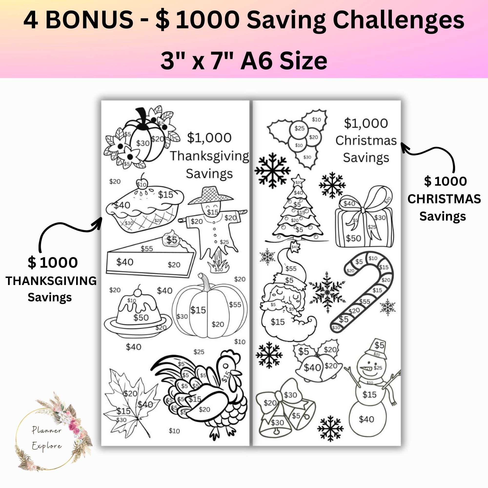 Savings Challenge Printable Savings Challenge Bundle A6 Sized 1000 ...
