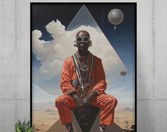Art mural du roi africain Aadan | Poster de la royauté afrocentrique | Décoration d'intérieur très grand lit noir | Impression artistique sur la mélanine