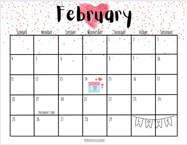 Editable February 2024 Calendar Etsy
