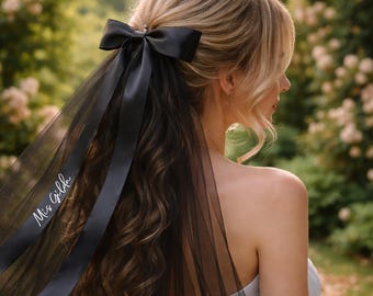 Black Lace Bridal Veil, Personalized Bridal Gift, Custom Bachelor/Bachelorette Party Accessories, Engagement Gift