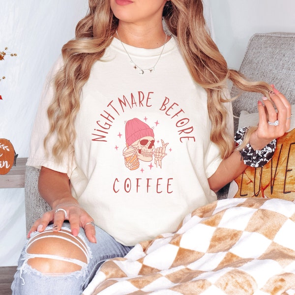 Cauchemar drôle avant le café T-shirt/sweat/sweat à capuche squelette mignon, chemise Halloween, sweat-shirt squelette, sweat à capuche d'Halloween, couleur personnalisée