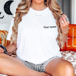 Camiseta con nombre personalizado, bordado de punto de cadeneta, regalos personalizados, camiseta con nombre bordado para adultos, camisa bordada, bordado de nombre
