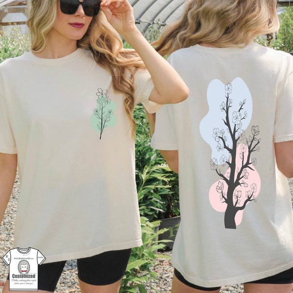 2-seitig bedrucktes Botanisches Kunst-Shirt, Ästhetisches Blumen-Top, Geschenk für Hexen-Naturliebhaber, Hexen-Fantasie-T-Shirt, Naturliebhaber-T-Shirt