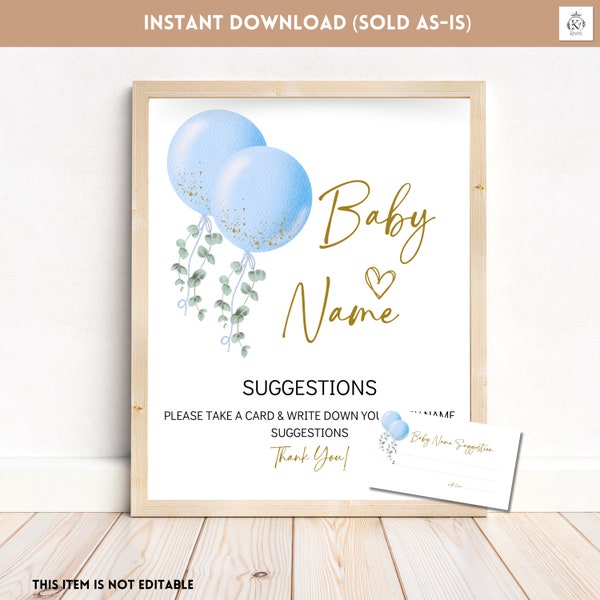 Twin Boys Baby Shower, Baby Name Suggestion Sign, Baby Name Suggestions Card/Tag, Baby Shower Event Sign, Printable, Instant Download, BL5