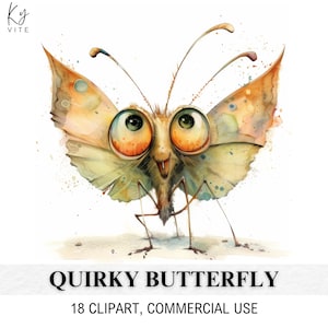 18 clipart de borboleta peculiar, borboleta fofa, clipart de aquarela para impressão, artesanato em papel, álbuns de recortes, diários, alta qualidade, download digital