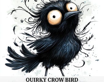 16 Quirky Crow Clipart, Whimsical Black Bird, Printable Watercolor Clipart, Paper Craft, Scrapbook, Journal, High Quality, Digital Download