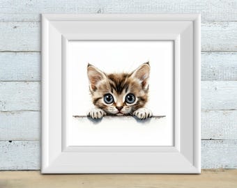 水彩子猫のクリップアート：覗き見猫、カード作り（デジタル