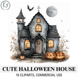 16 graziose case di Halloween Clipart, casa spettrale stravagante, alta qualità, clipart acquerello stampabile, download digitale, artigianato di carta