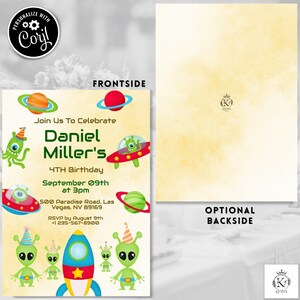 Editable Aliens UFO Birthday Invitation 3rd 4th 5th Spaceship Birthday ...
