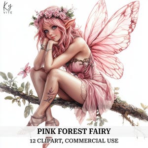 12 clipart fée forêt, rose fées Clipart, clipart aquarelle imprimable, créations en papier, scrapbooking, journal, haute qualité, téléchargement numérique