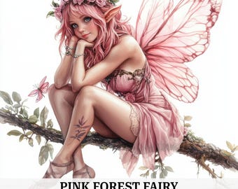 Pink Forest Fairy Clipart: Watercolor Scrapbook Art (Digital Download)