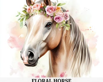 15 Floral Horse Clipart, Horse Head, Card Making, Printable Watercolor, Paper Craft, Journal, Scrapbook, High Quality, Digital Download, CU