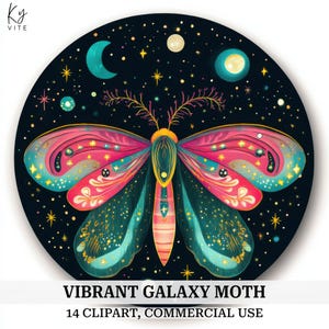 14 lebendige Galaxy Moth Clipart, Vintage Motte, Handwerkskunst, druckbare Aquarell Clipart, Journal, Scrapbook, hohe Qualität, digitaler Download