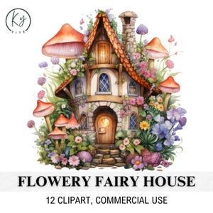 12 wunderliche blumige Feenhaus Clipart, druckbare Aquarell Clipart, Papierkunst, Scrapbook, Journal, hohe Qualität, digitaler Download