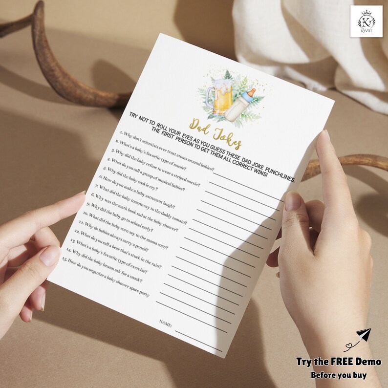 Editable Dad Jokes Baby Shower Game, Baby Boy is Brewing, Dad Riddles