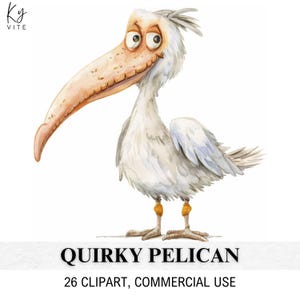 Clipart original de pélican, clipart aquarelle imprimable, créations en papier, scrapbooking, journal, fabrication de cartes, haute qualité, téléchargement numérique