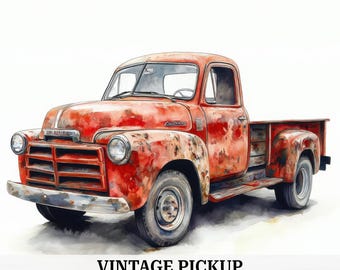 14 Vintage Pickup Truck Clipart, Printable Watercolor Clipart, Paper Craft, Scrapbook, Journal, Digital Download