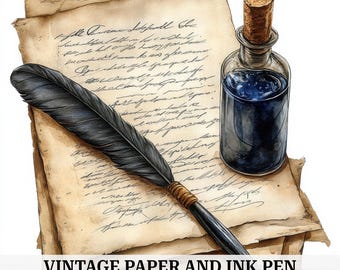 Vintage Paper Clipart: Pen & Ink, Watercolor Scrapbook (Digital Download)