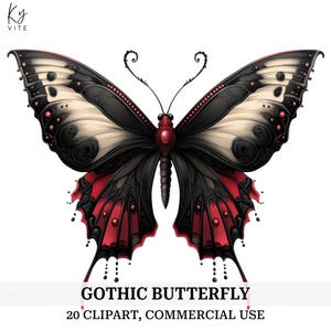 20 Gothic Schmetterling Clipart, Dark Fantasy Schmetterling Kunst, druckbare Aquarell Clipart, Papiermodelle, Gästebuch, hochwertiger digitaler Download