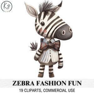19 Zebre in Vestiti, Zebra Scandinava, Clipart Acquerello Stampabile, Carta Artigianale, Album, Giornale, Alta Qualità, Download Digitale