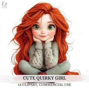 14 schattig eigenzinnig meisje clipart, papier ambachtelijke afdrukbare aquarel clipart, kaarten maken, hoge kwaliteit, papier ambacht, plakboek, digitale download