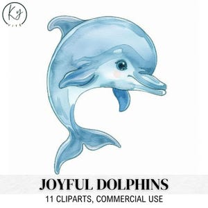 11 Cartoon Dolphin Clipart, Dolphin Illustration, Printable Watercolor Clipart, High Quality JPG, Digital Download, Paper Craft, Scrapbook