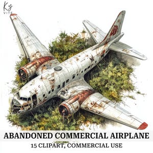 15 imágenes prediseñadas de aviones abandonados, aviones antiguos, imágenes prediseñadas de acuarela imprimibles, manualidades de papel, álbumes de recortes, diarios, alta calidad, descarga digital