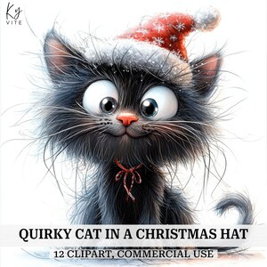 12 Weihnachten Katze mit Hut Clipart, schrulligen Katze, druckbare Aquarell Clipart, Papiermodelle, Scrapbook, Journal, hohe Qualität, digitaler Download