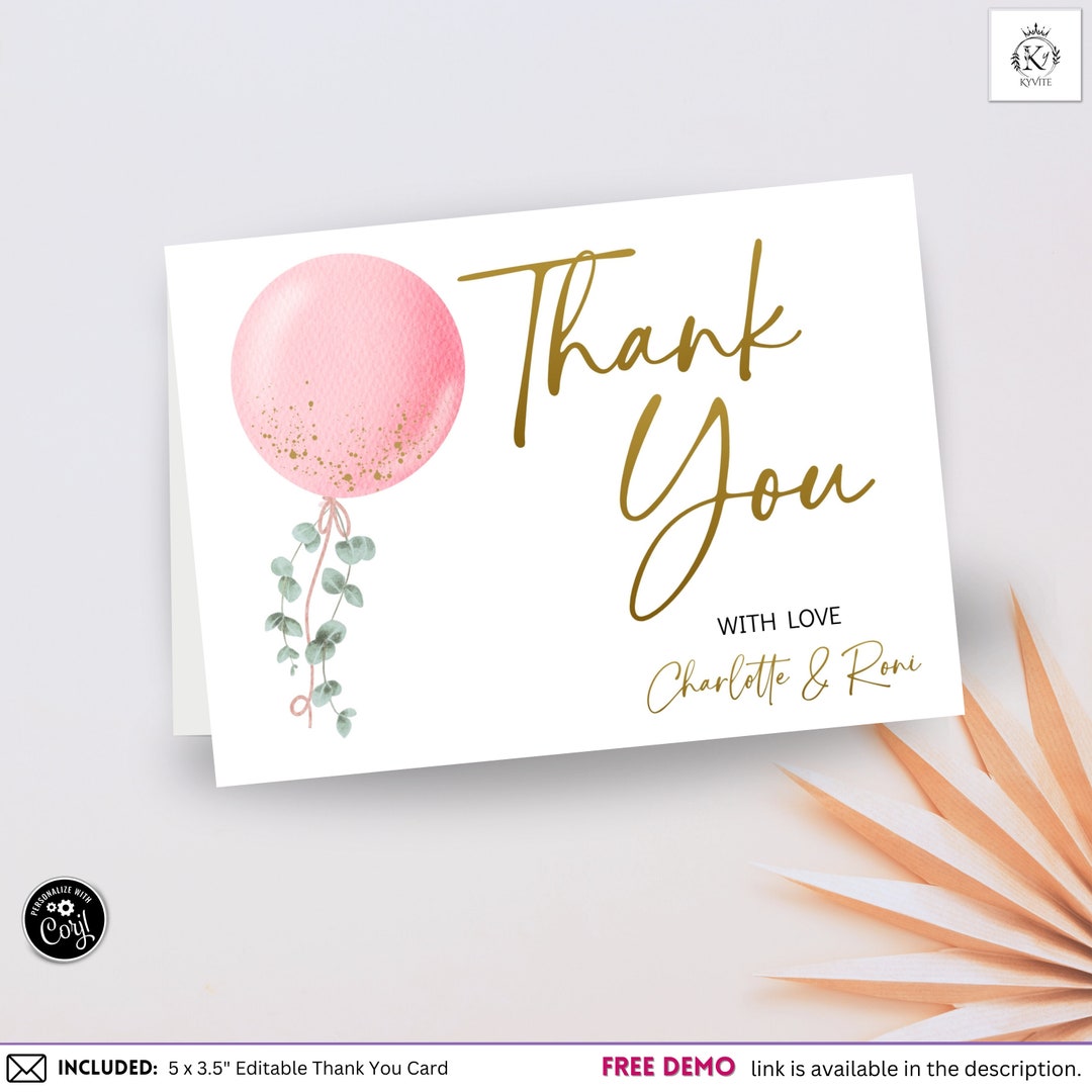 Editable Baby Shower Thank You Card Folded or Flat Lay Card Etsy