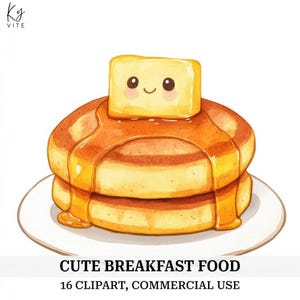 16 cliparts petit-déjeuner kawaii mignons - joyeux aquarelles de nourriture PNG pour le scrapbooking, créations en papier, journaux et téléchargement numérique
