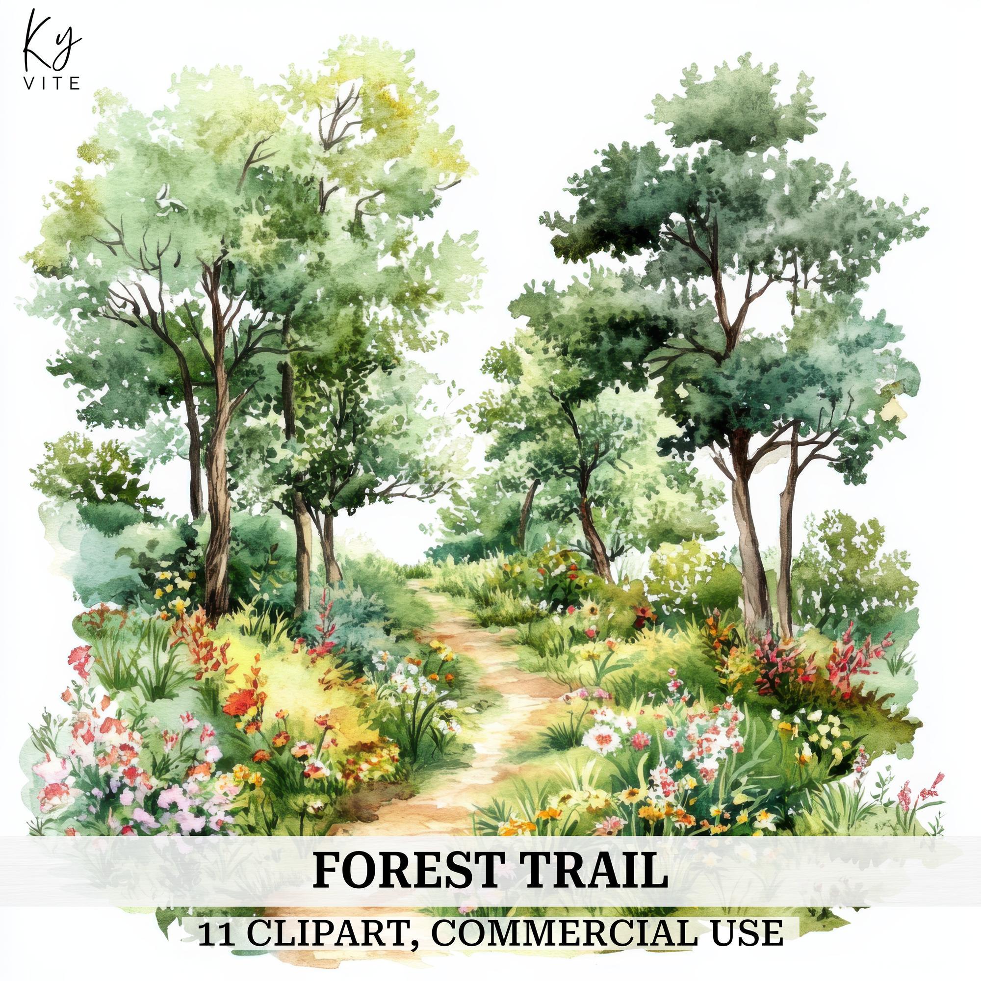 12 Forest Trail Clipart, Hiking Trail, Printable Watercolor Clipart, Paper Craft, Scrapbooks, Journals, High Quality, Digital Download