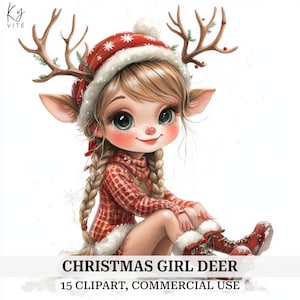 15 süße Reindeer Mädchen Clipart, Weihnachten Deer Mädchen, hohe Qualität, druckbare Aquarell Clipart, digitaler Download, Papiermodelle, Scrapbook