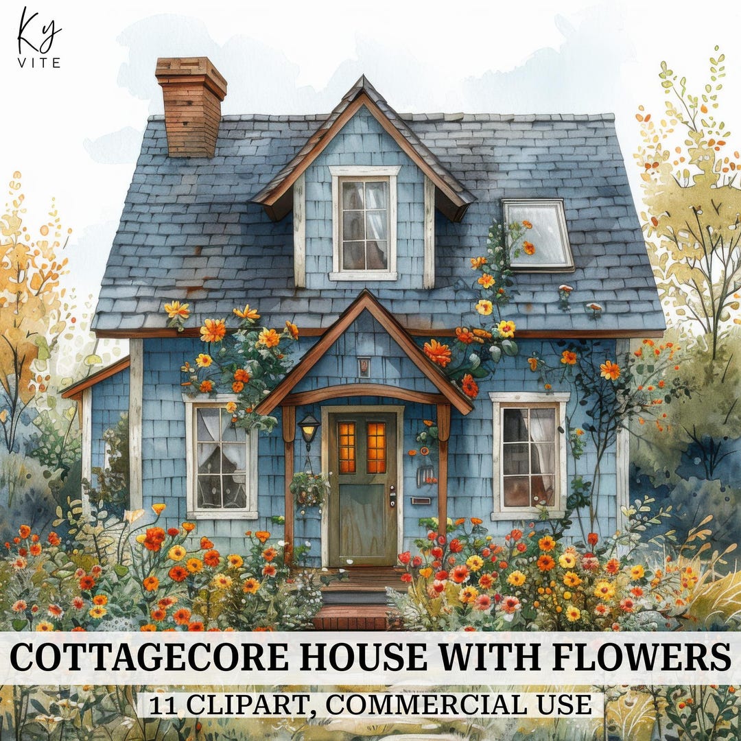11 Cottagecore House Clipart, Country House Watercolor Clipart ...