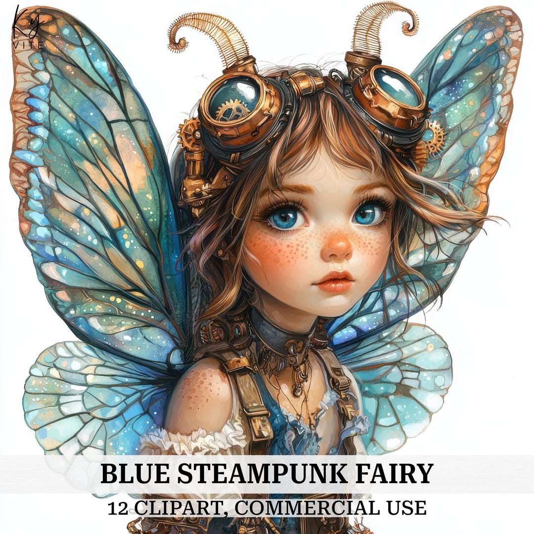 Blue Steampunk Fairy Clipart: Watercolor Magical Girl (digital Download ...