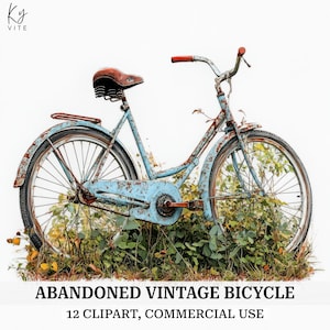 12 verlassenes Fahrrad Clipart, druckbare Aquarell Clipart, Papierkunst, Scrapbook, Journal, hohe Qualität, digitaler Download