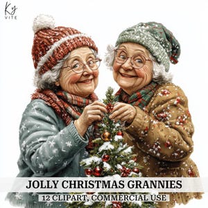 12 Christmas Funny Old Ladies Clipart, Festive Grandma Fun, Christmas Granny, Printable Watercolor Clipart, High Quality, Digital Download