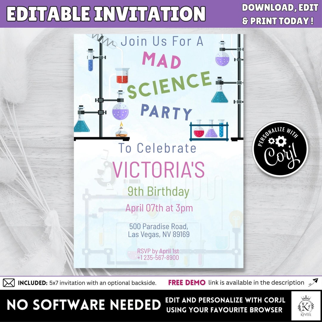 Editable Mad Science Laboratory Birthday Invitation 7th 8th - Etsy