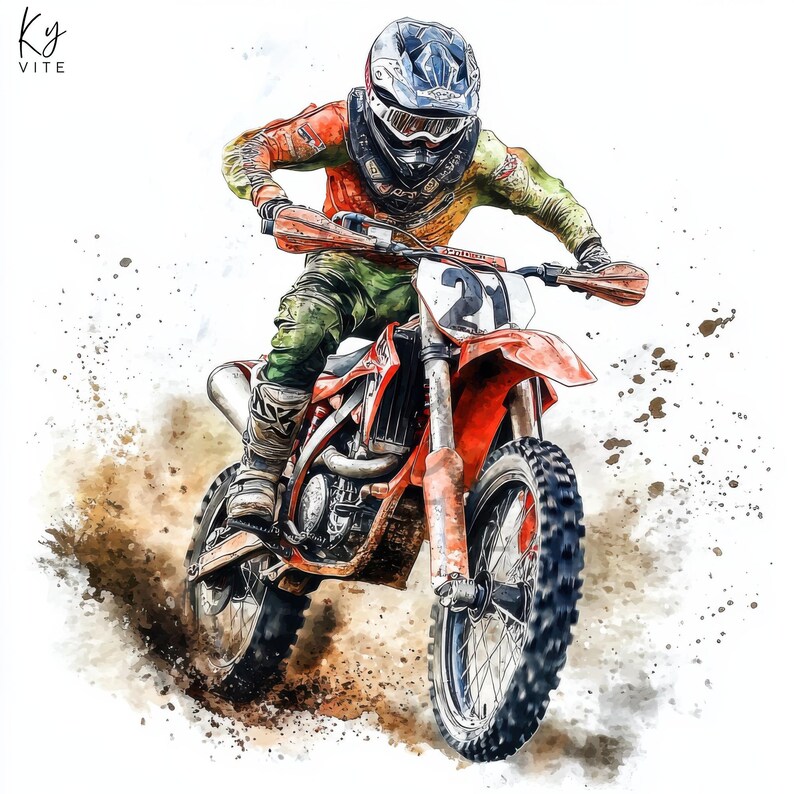 12 Dirt Bike Clipart, Motocross Theme, Printable Watercolor Clipart